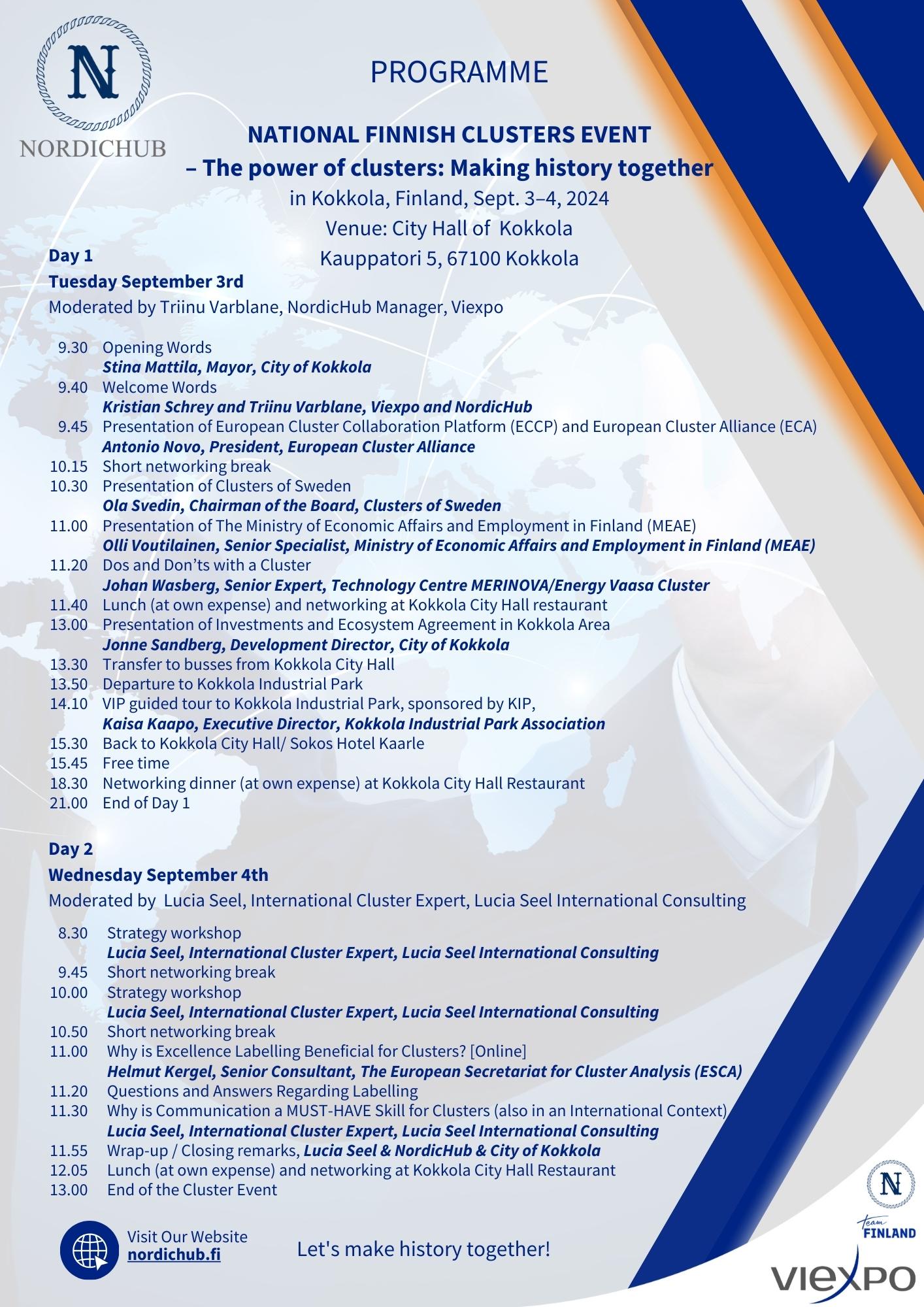 National Finnish Clusters Event programme